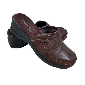 Leather studded clogs